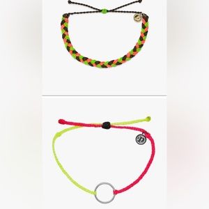2 PURA VIDA Bracelets “Braided Bracelet Watermelon” “2 Tone Full Circle Charm”